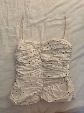 TOVE White Polka Dot Ruched Spaghetti Strap Cami